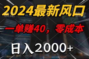 （10128期）2024最新风口项目，一单40，零成本，日入2000+，100%必赚，无脑操作