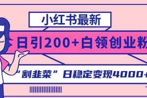 （8052期）小红书最新日引200+创业粉”割韭菜“日稳定变现4000+实操教程！