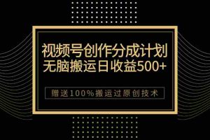 （7589期）最新视频号创作分成计划，无脑搬运一天收益500+，100%搬运过原创技巧
