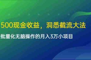 （1614期）单日500现金收益，洞悉截流大法，一个批量化无脑操作的月入3万小项目