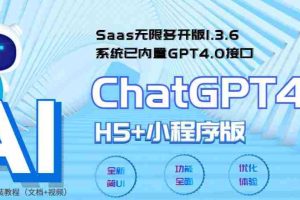 （5811期） Saas无限多开版ChatGPT小程序+H5，系统已内置GPT4.0接口，可无限开通坑位