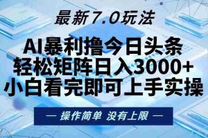 （13125期）今日头条最新7.0玩法，轻松矩阵日入3000+