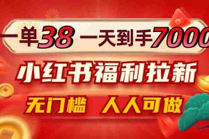 （12741期）一单38，一天到手7000+，小红书福利拉新，0门槛人人可做