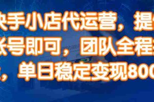 （14337期）快手小店代运营，提供账号即可，团队全程操盘，单日稳定变现800＋