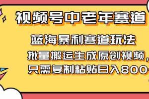 （14314期）2025视频号中老年短视频蓝海暴利风口！复制粘贴搬运视频单日赚800+，无…