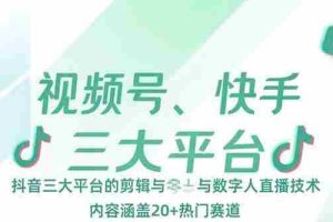 （15449期）视频号、快手、抖音三大平台的剪辑与数字人直播技术，内容涵盖20+热门赛道